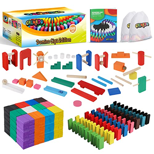 calmado - Domino Spiel 1000 teilig Dominosteine aus Holz, Spielzeug ab 3 Jahre - Bausätze für Kinder - Domino Giga Edition im Set + Tasche + Anleitung + Accessoires von calmado