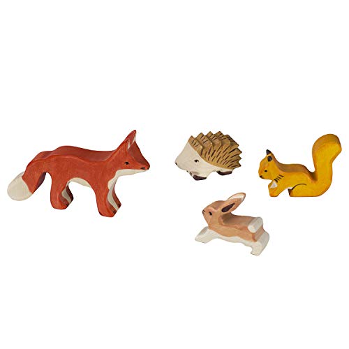 Holztiger Fuchs Hase Igel Eichhörnchen Waldtier Set mit 4 Holzfiguren Holztiere mit Palandi® Sticker von cama24com