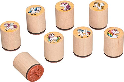 Kinderstempel aus Holz Einhorn 8 Stück von goki Mitgebsel mit Palandi® Sticker von cama24com