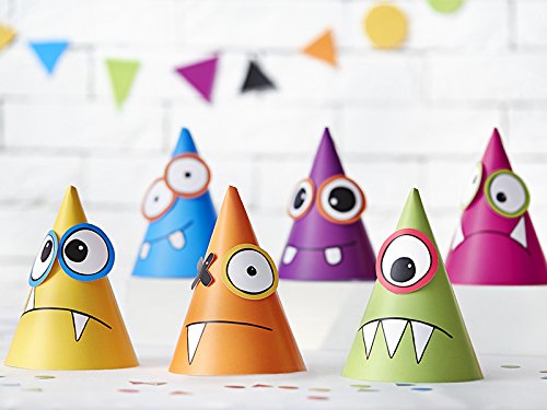 cama24com Lustige Monster-Party-Hüte Geburtstagshüte in 6 Farben 6 Stück DIY mit Palandi® Sticker von cama24com