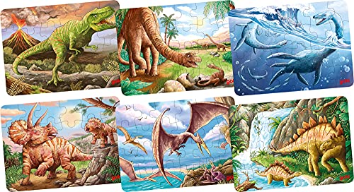 Mini-Puzzle aus Holz mit Dinosaurier Tiermotiven von goki 6 Stück Mitgebsel für den Kindergeburtstag mit Palandi® Sticker von cama24com