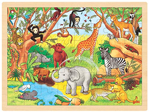 Puzzle aus Holz Einlegepuzzle Safari Afrika goki 48 Teile mit Palandi® Sticker von cama24com