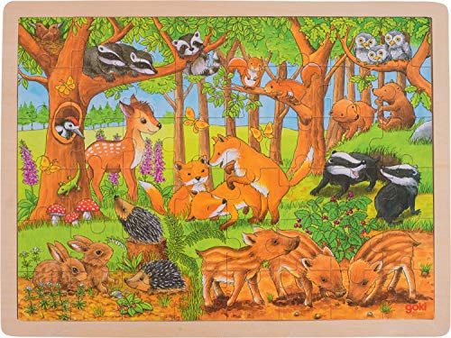 Puzzle aus Holz Einlegepuzzle Tierkinder im Wald von goki 48 Teile Holzpuzzle mit Palandi® Sticker von cama24com