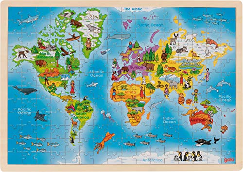 Puzzle aus Holz Einlegepuzzle unsere Erde von goki 192 Teile Weltpuzzle Holzpuzzle mit Palandi® Sticker von cama24com