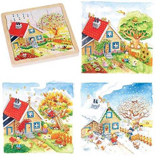 Puzzle aus Holz Schichtenpuzzle Jahreszeiten 4 Motive goki Kinderpuzzle mit Palandi® Sticker von cama24com