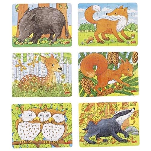 Puzzle aus Holz Tiere Minipuzzle Waldtiere 6 Stück Kindergeburtstag Mitgebsel mit Palandi® Sticker von cama24com