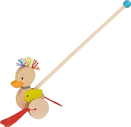 Schiebetier Punk-Ente Watschelente aus Holz von goki lustiges Schiebespielzeug mit Palandi® Sticker von cama24com