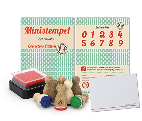 cama24com Holz-Stempel Kinderstempel Zahlen-Mix 10 Stück Mini Mitgebsel Gastgeschenke mit Palandi® Notizblock von cama24com