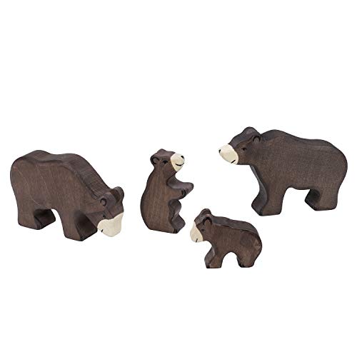 cama24com Holztiger Bären Braunbären Set mit 4 Holzfiguren Holzspielzeug Holztiere mit Palandi® Sticker von cama24com