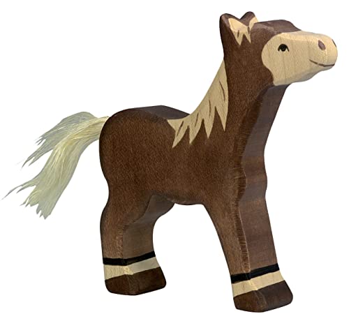 cama24com Holztiger Fohlen stehend Dunkelbraun Holzfigur Tierfiguren mit Palandi® Sticker von cama24com