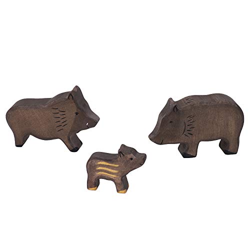 cama24com Holztiger Wildschwein Set mit 3 Holzfiguren Eber Bache Frischling Holzspielzeug Holztiere mit Palandi® Sticker von cama24com