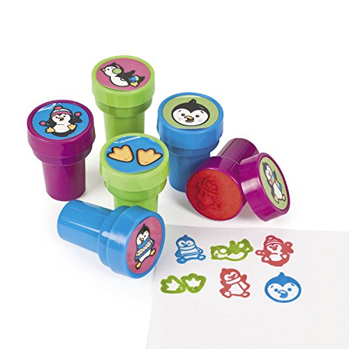 cama24com Kinderstempel Pinguin bunt und lustig 6 Stück Stempel Mitgebsel mit Palandi® Sticker von cama24com