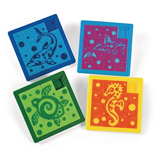 Meerestiere Schiebe-Puzzle in 4 Motiven 12 Stück als Mitgebsel für den Kindergeburtstag mit Palandi® Sticker von cama24com