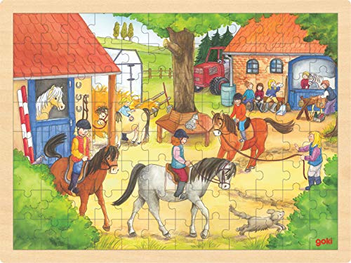 Puzzle aus Holz Einlegepuzzle Reiterhof goki 96 Teile Ponyhof Holzpuzzle mit Palandi® Sticker von cama24com