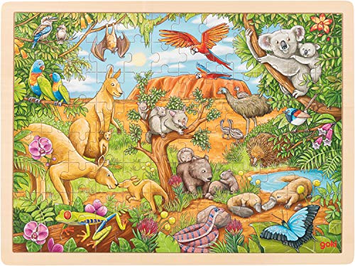 Puzzle aus Holz Einlegepuzzle australische Tierwelt goki 96 Teile Holzpuzzle mit Palandi® Sticker von cama24com