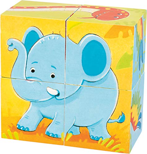 cama24com Würfel-Puzzle Safari Tiermotive mit Vier Teilen und sechs Motiven Holzpuzzle mit Palandi® Sticker von cama24com