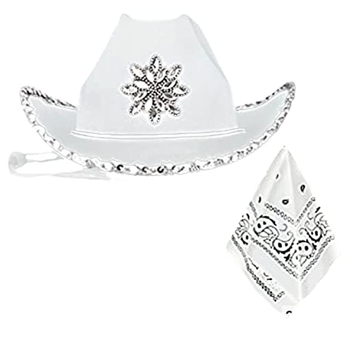 caoxhenr Western-Cowgirl-Hut-Set für Erwachsene, Strasssteine, Cowboyhut und Bandana, passend für die meisten Frauen und Männer, Mottoparty von caoxhenr