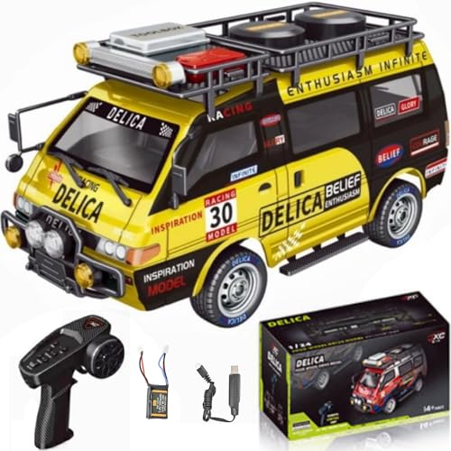 Delica ferngesteuertes Auto, Maßstab 1:24, 2,4 GHz, ferngesteuerter LKW, 4WD RC Crawler, ausgestattet mit coolen LED-Lichtern, Off-Road-Fahrzeug-Modell, geeignet für Erwachsene (4WD-Gelb) von captainrc