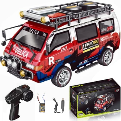 Delica ferngesteuertes Auto, Maßstab 1:24, 2,4 GHz, ferngesteuerter LKW, 4WD RC Crawler, ausgestattet mit coolen LED-Lichtern, Off-Road-Fahrzeug-Modell, geeignet für Erwachsene (4WD-Rot) von captainrc