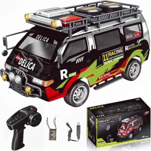 Delica ferngesteuertes Auto, Maßstab 1:24, 2,4 GHz, ferngesteuerter LKW, 4WD RC Crawler, ausgestattet mit coolen LED-Lichtern, Off-Road-Fahrzeug-Modell, geeignet für Erwachsene (4WD-Schwarz) von captainrc