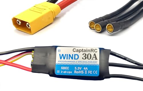 captainrc 30A ESC with 5.5V/4A BEC 2-4S Electric Speed Controller with XT60 & 3.5mm Bullet Plugs for Fixed Wing Airplane/RC Drone Airplane/Brushless Motors captainrc 30A ESC with 5.5V/4A BEC 2-4S Electric Speed Controller with XT60 & 3.5mm Bullet Plugs for Fixed Wing Airplane/RC Drone Airplane/Brushless Motors von captainrc