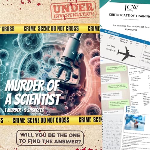 cardly MURDER MYSTERY CASE FILE - UNSOLVED COLD CASE FILETS INVESTIGATION DETECTIVE GAME CLUES/BEWEISE - SOLVE THE CRIME - FOR INDIVIDUALS, DATE NGHTS & PARTY GROUPS (MURDER OF A SCIENTIST) von cardly