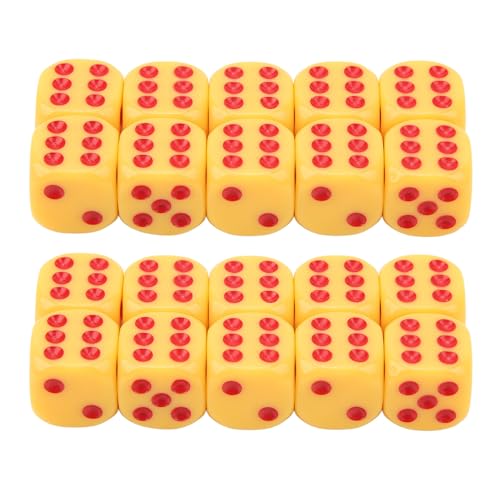 20pcs 16mm abgerundete Eckwürfäle, Standard -Bulk 6 -seitig -Spiel -Würfel setzen Solid Vintage Colors Card Game -Würfel für Tischbrettspiele Math Spiele (Gelbe rote Punkte) von cardyven