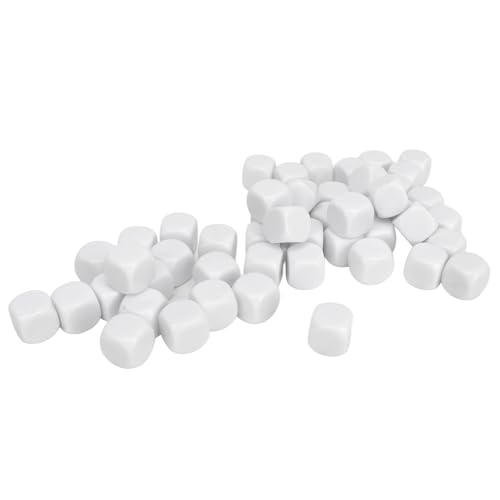 50pcs 16mm B Lank Sechs -Seitenwürfel, Plastikwürfel, B -Lank White Dice Cubes mit Abgerundeter Ecke für Brettspiele, DIY -Aufkleber, Mathematikzählungsunterricht, Partyspaß, (Weiß) von cardyven