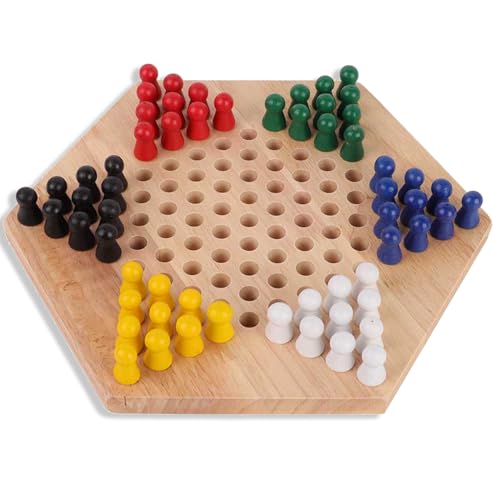 Hölzerne chinesische Checker Set, Klassiker Strategie Brettspiel Gummi Holz Gummi Holzbrett mit 60 Stück Checkers Set Family Strategy Boards Spiel von cardyven