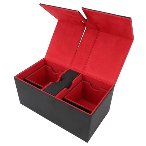 Trading Card Storage Box mit 3 Schubladen, PU Leder Commander Card Deck CA SE, Magnetiscard Card Deck Ca Se tragbare Aufbewahrungsbox -Kartenhalter zum Halten von über 200 Karten (Schwarz) von cardyven