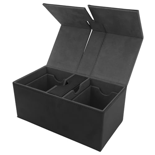 Trading Card Storage Box mit 3 Schubladen, PU Leder Commander Card Deck CA SE, Magnetiscard Card Deck Ca Se tragbare Aufbewahrungsbox -Kartenhalter zum Halten von über 200 Karten (Schwarz) von cardyven