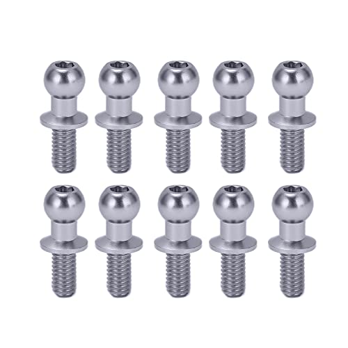 cardyven 10 Stück Kugelbolzen, Schraube, Gasfeder-Montagehalterung, Motorhaube mit Kugelende, Metall-Kugelköpfe, Schraubenverbindungsstange, Stoßdämpferende für TT01 TT02 RC-Auto (Silber) von cardyven