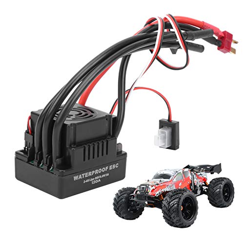 cardyven 120A wasserdichte bürstenlose ESC, Electronic Speed ​​Controller Accessoire Race Grade ESC mit kühlender Lüfterprogrammierer ESC für 1/8 RC -Auto (T Stecker) von cardyven