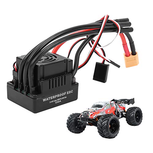 cardyven 120A wasserdichte bürstenlose ESC, Electronic Speed ​​Controller Accessoire Race Grade ESC mit kühlender Lüfterprogrammierer ESC für 1/8 RC -Auto (XT60) von cardyven