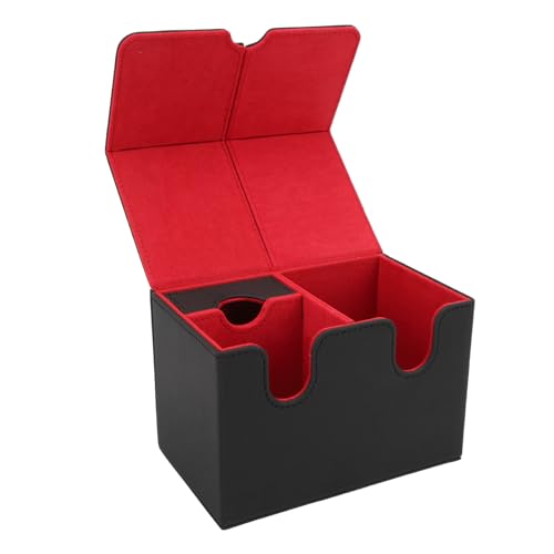 cardyven Kartendeck Box Zweireihe, Handelskartenspeicherbox PU Leder Magnetkartenlager Halter Organisator Hülle passt 160 Karten für Handelskarten Tarotkarten (Schwarz rot) von cardyven