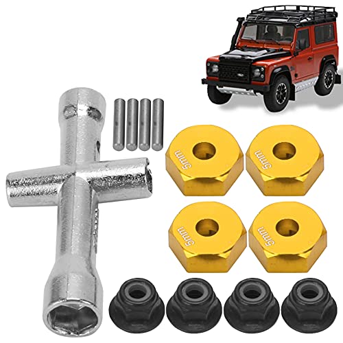 cardyven Rad Sechskantadapter, 12 mm Rad 5 mm Dicke Sechskantadapter Kreuzschlüssel M4 Nonslip Nuts Set Hex Hubs Radadapter Flansches Schlossmuttern für 1/10 RC -Auto (Gold) von cardyven