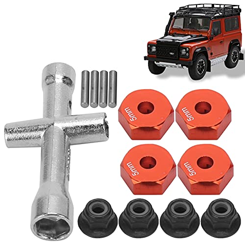 cardyven Rad Sechskantadapter, 12 mm Rad 5 mm Dicke Sechskantadapter Kreuzschlüssel M4 Nonslip Nuts Set Hex Hubs Radadapter Flansches Schlossmuttern für 1/10 RC -Auto (Rot) von cardyven