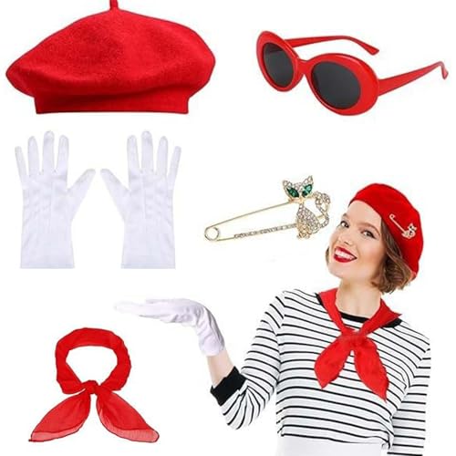 Damen 1980er Jahre Cosplau Outfit Zubehör Hut Brille Herz Ohrring Schal Handschuhe für Halloween Cosplay Mottoparty von carotoe