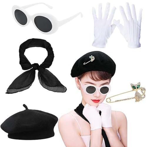 Damen 1980er Jahre Cosplau Outfit Zubehör Hut Brille Herz Ohrring Schal Handschuhe für Halloween Cosplay Mottoparty Damen 1980er Jahre Cosplau Outfit Zubehör Hut Brille Herz Ohrring Schal Handschuhe für Halloween Cosplay Mottoparty von carotoe