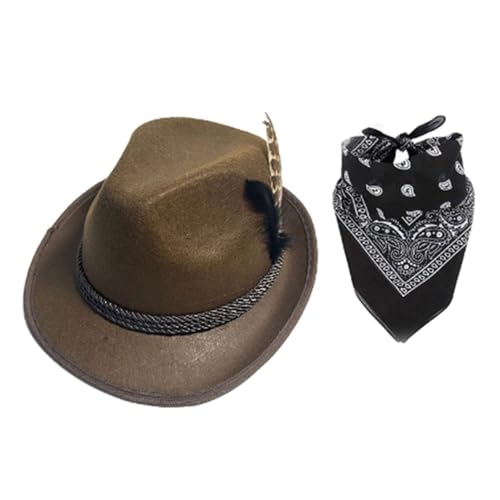 Federhut Oktoberfest Kostüm mit Hut Schal und Herz Rahmen Brille für Herren Damen Oktoberfest Bier Mottoparty Federhut Oktoberfest Kostüm mit Hut Schal und Herz Rahmen Brille für Herren Damen Oktoberfest Bier Mottoparty von carotoe
