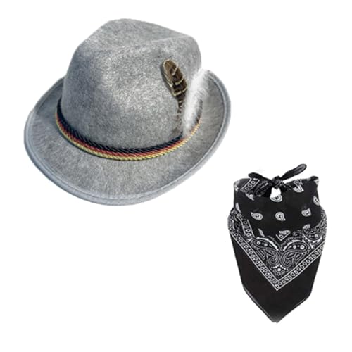 Federhut Oktoberfest Kostüm mit Hut Schal und Herz Rahmen Brille für Herren Damen Oktoberfest Bier Mottoparty von carotoe