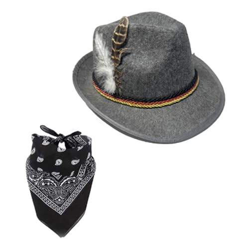 Federhut Oktoberfest Kostüm mit Hut Schal und Herz Rahmen Brille für Herren Damen Oktoberfest Bier Mottoparty Federhut Oktoberfest Kostüm mit Hut Schal und Herz Rahmen Brille für Herren Damen Oktoberfest Bier Mottoparty von carotoe