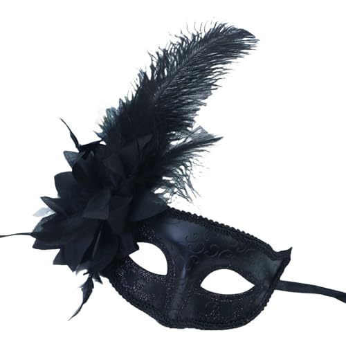 Gefiederte Blumenmaskerade Halloween Party Auge mit Blume Dekoration für Frauen Halloween Kostüm Zubehör von carotoe