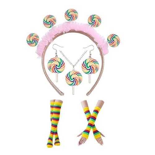 Süßes Kostüm-Zubehör-Set, Lutscher, Stirnband, Regenbogenfarben, kniehohe Socken, Süßigkeiten, Weihnachtsoutfits für Geburtstagsfeiern Süßes Kostüm-Zubehör-Set, Lutscher, Stirnband, Regenbogenfarben, kniehohe Socken, Süßigkeiten, Weihnachtsoutfits für Geburtstagsfeiern von carotoe