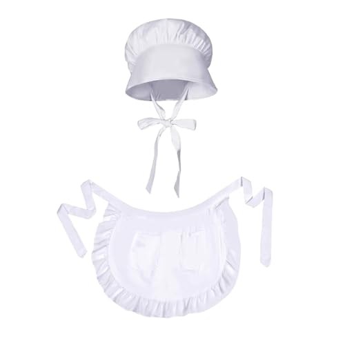 carotoe 1 Set Kolonial-Kostüm-Zubehör, Rüschen, Dienstmädchen, Kellnerin, Schürzen, Kolonialmützen, Dienstmädchen-Kostüme, Pioniere, Mädchen, Kostüme, Geschenke von carotoe