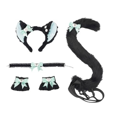carotoe Catgirl Cosplay-Kostüm mit Katzenohren, Haarband, Spitzen-Choker-Halskette, Handgelenkmanschetten und Schwanz, für Damen, Halloween carotoe Catgirl Cosplay-Kostüm mit Katzenohren, Haarband, Spitzen-Choker-Halskette, Handgelenkmanschetten und Schwanz, für Damen, Halloween von carotoe