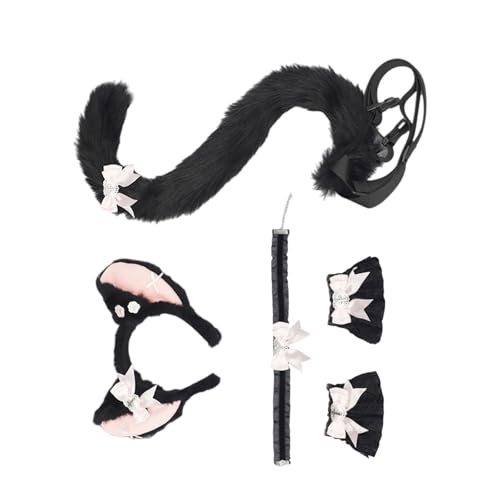 carotoe Catgirl Cosplay-Kostüm mit Katzenohren, Haarband, Spitzen-Choker-Halskette, Handgelenkmanschetten und Schwanz, für Damen, Halloween carotoe Catgirl Cosplay-Kostüm mit Katzenohren, Haarband, Spitzen-Choker-Halskette, Handgelenkmanschetten und Schwanz, für Damen, Halloween von carotoe