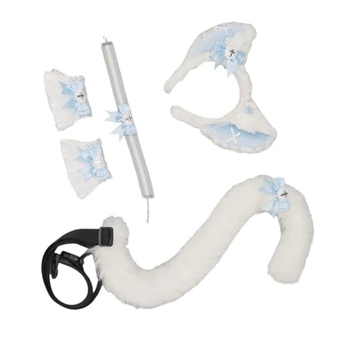 carotoe Catgirl Cosplay-Kostüm mit Katzenohren, Haarband, Spitzen-Choker-Halskette, Handgelenkmanschetten und Schwanz, für Damen, Halloween carotoe Catgirl Cosplay-Kostüm mit Katzenohren, Haarband, Spitzen-Choker-Halskette, Handgelenkmanschetten und Schwanz, für Damen, Halloween von carotoe