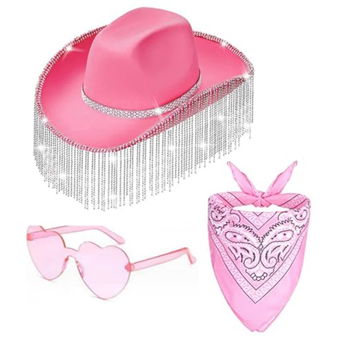 carotoe Damen-Sonnenbrille mit Herzen, Kopftuch und Cowboyhut, Set für Karneval, Outdoor, breite Krempe, Braut-Fedora-Hut für Fotoshootings carotoe Damen-Sonnenbrille mit Herzen, Kopftuch und Cowboyhut, Set für Karneval, Outdoor, breite Krempe, Braut-Fedora-Hut für Fotoshootings von carotoe