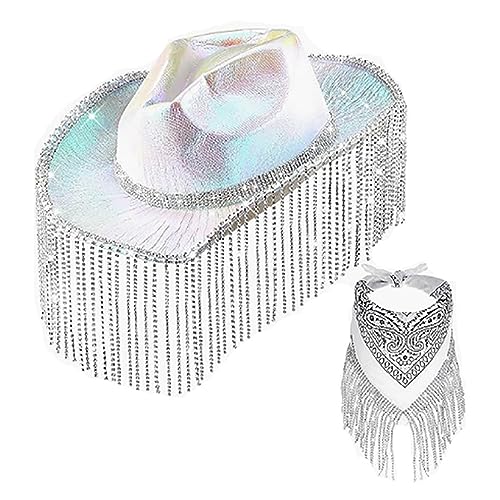 carotoe Elegantes Cowboyhut und Kopftuch, Cowgirl-Kostüm, breite Krempe, Erwachsenengröße, Cowboy, flackernde Strasssteine carotoe Elegantes Cowboyhut und Kopftuch, Cowgirl-Kostüm, breite Krempe, Erwachsenengröße, Cowboy, flackernde Strasssteine von carotoe